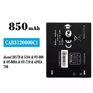 Phone battery CAB3120000C1 for Alcatel 2017B/510A/798/OT-800/OT-880A/OT-710/A392A